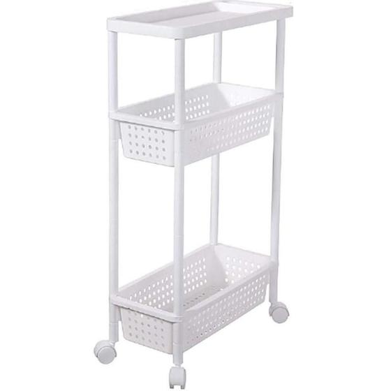 Imagem de Carrinho organizador 3 prateleiras rack multiuso varanda banheiro brinquedos quarto estante branco