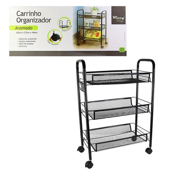 Imagem de Carrinho Organizador Aramado com Rodinhas Preto