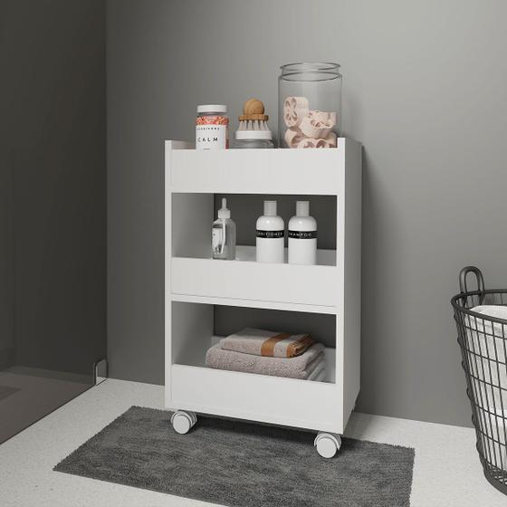 Carrinho Organizador Multifuncional para Banheiro 39 x 64 Cm Prateleiras MDP Branco 0551 - MENU Menor preço em Carrinho Organizador Multifuncional para Banheiro 39 x 64 Cm Prateleiras MDP Branco 0551 - MENU