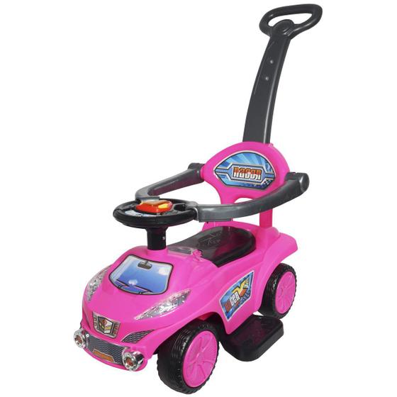 Imagem de Carrinho Passeio Infantil Criança 3 em 1 Haste Empurrador Quadriciclo Rosa Brinqway BW-059RS