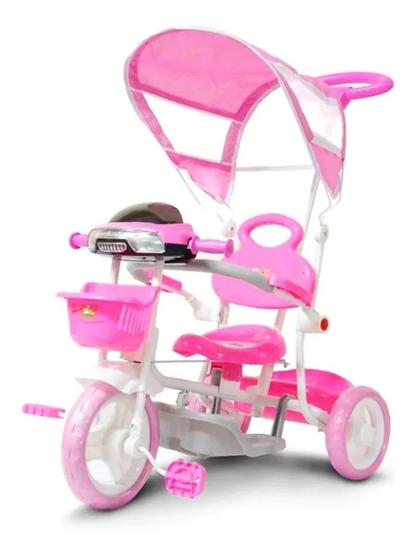Imagem de Carrinho Passeio Triciclo Infantil Com Empurrador e Cobertura Rosa