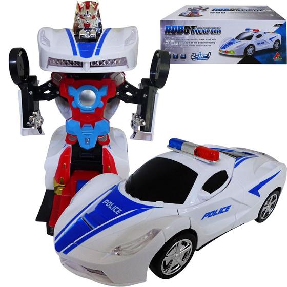 Imagem de Carrinho POLICIAL Vira Robô C Luz E Som Transformes HM TOYS