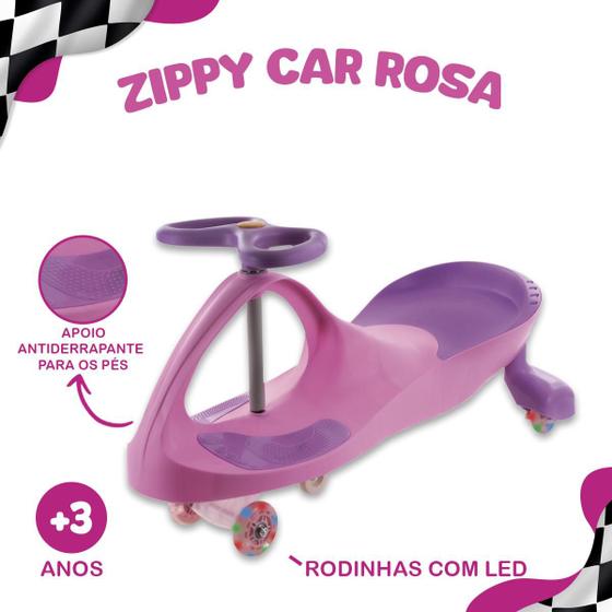 Imagem de Carrinho Rolimã Infantil Zippy Car Giro Giro Rodinhas com Luz de Led Suporta até 100kg