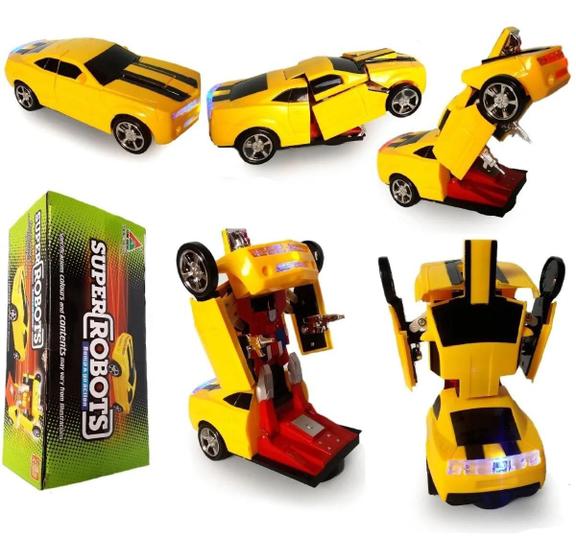 Imagem de Carrinho Super Robots Camaro Amarelo Que Vira Robô, Carro Vira Robô Emite Luz Som Transformers.