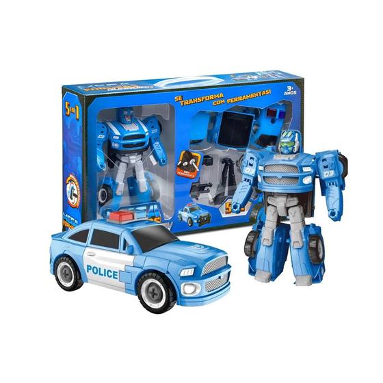 Imagem de Carrinho Transformável Megaformers Super Guardian 5 em 1 Azul Multikids Policia