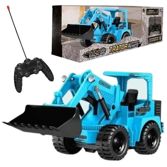 Imagem de Carrinho Trator Escavadeira com Controle Recarregável Azul