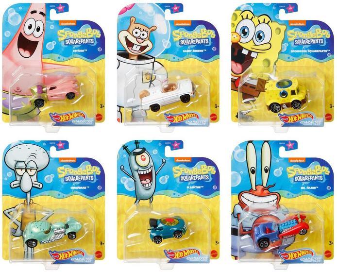 Carrinhos Hot Wheels Subaquáticos Bob Esponja - Pacote com 6