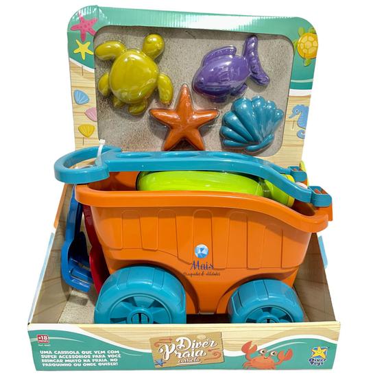 Imagem de Carriola Baldinho De Praia Areia Com 9 Acessórios Diver Toys