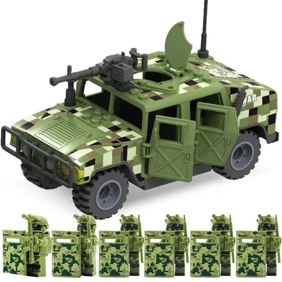 Imagem de Carro 2 Em 1 Jipe Bloco De Montar C/ 6 Soldados E Acessorios