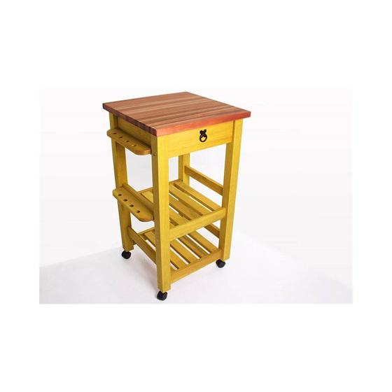 Carro Auxiliar para Churrasco Gourmet Menor Stain Amarelo - Mão & Formão Menor preço em Carro Auxiliar para Churrasco Gourmet Menor Stain Amarelo - Mão & Formão
