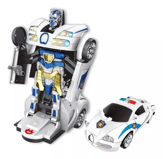 Imagem de Carro Carrinho Brinquedo Policia Transformers Robô Som Luz