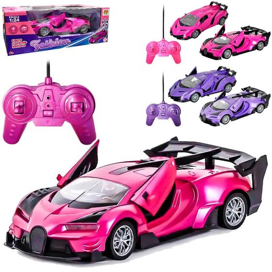 Imagem de Carro De Controle Remoto Carrinho Rápido Roxo Rosa Abre As Portas - Dm Toys