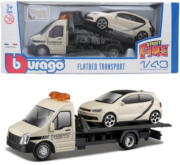 Imagem de Carro e Guincho Plataforma - Flatbed Transport - Street Fire - 1/43 -  Bburago