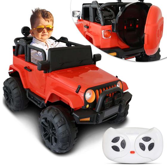 Imagem de Carro Elétrico Carrinho Infantil Jeep Vermelho Controle Remoto Entrada Auxiliar MP3 12V 2 Portas