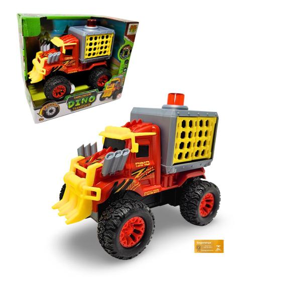 Imagem de Carro Friccao Dino Transporte Luz e Som Vermelho DM Toys Brinquedo Infantil Recreativo