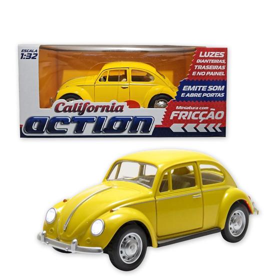 Imagem de Carro Miniatura Metal Fusca Amarelo 1967 1:32 Action Som Luz