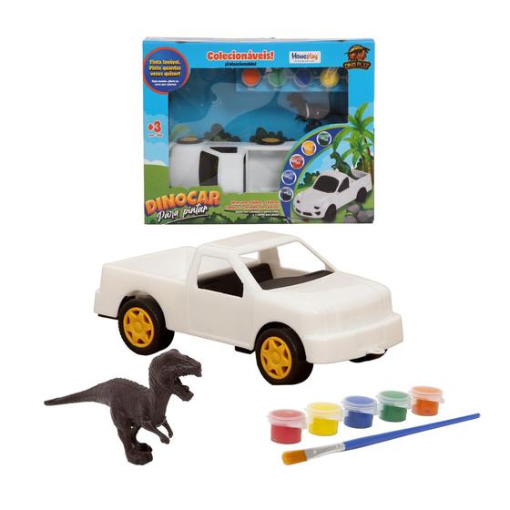 Imagem de Carro P/ Colorir Com Dinossauro 5 Tintas E Pincel Incluso