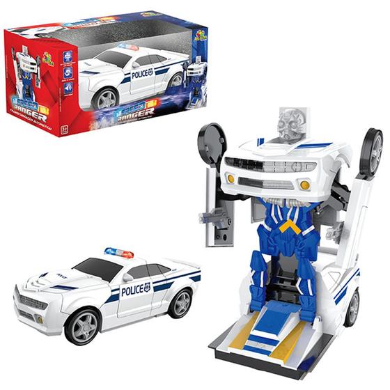 Imagem de Carro Policial Transforma Em Robô Bate E Volta C/ Som - Art Brink