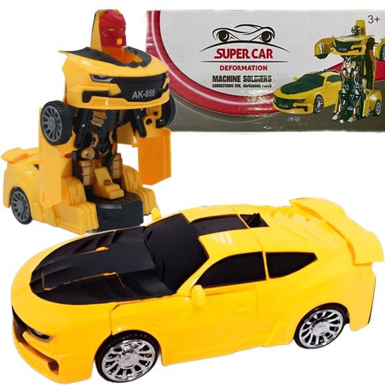 Imagem de Carro Robô Brinquedo Elétrico Amarelo Transformers Som LEDs