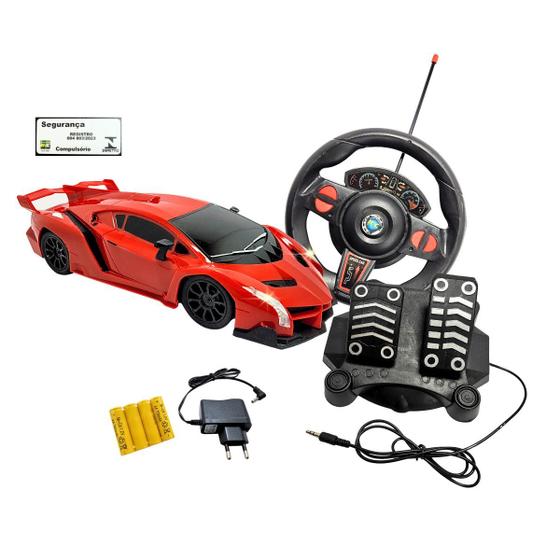 Imagem de Carro Sport Vermelho Controle Remoto BBR Toys com Volante Pedais Recarregavel Brinquedo Recreativo