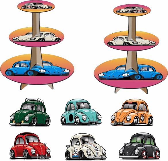 Imagem de Carros Fuscas Kit 2 Baleiros 6 Displays de Mesa