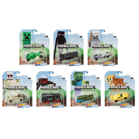 Imagem de Carros Hot Wheels Colecionáveis Die-Cast 1:64 - Personagens Minecraft (Conjunto Completo com 7)