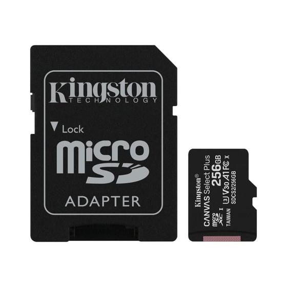 Imagem de Cartão 256GB MicroSD com Adaptador SD - Classe 10 - Velocidade até 100MB/s - Kingston SDCS2-256GB