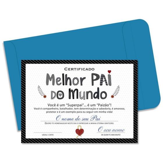 Imagem de Cartao Certificado Melhor Pai Letras