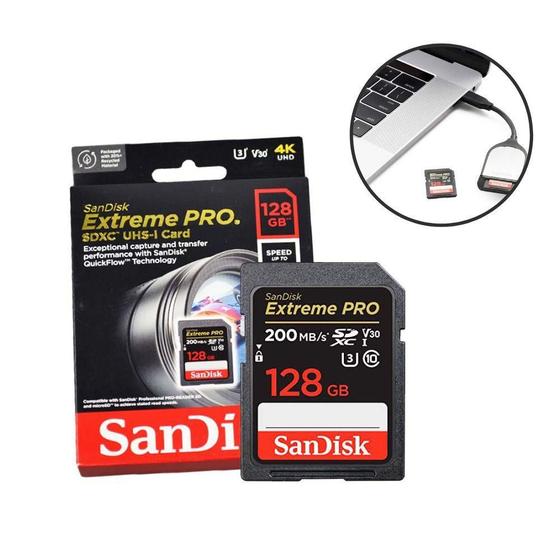Imagem de Cartão De Memória 128Gb Sandisk Sdxc Extreme Pro + Leitor