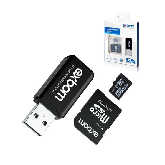 Cartão de Memória 32GB Micro SD Adaptador e Pen Drive Exboom Menor preço em Cartão de Memória 32GB Micro SD Adaptador e Pen Drive Exboom