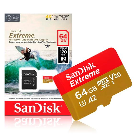 Imagem de Cartão de Memoria   64gb Micro Sd Cl10 170mb/s Leit Extreme  SDSQXAH-064G-GN6AA Sandisk