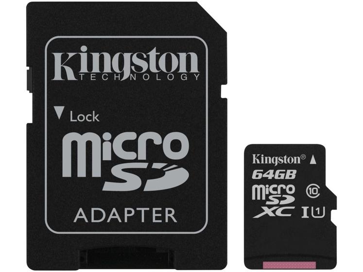 Imagem de Cartão de Memória 64GB Micro SD Kingston Classe 10 - com Adaptador Canvas Select