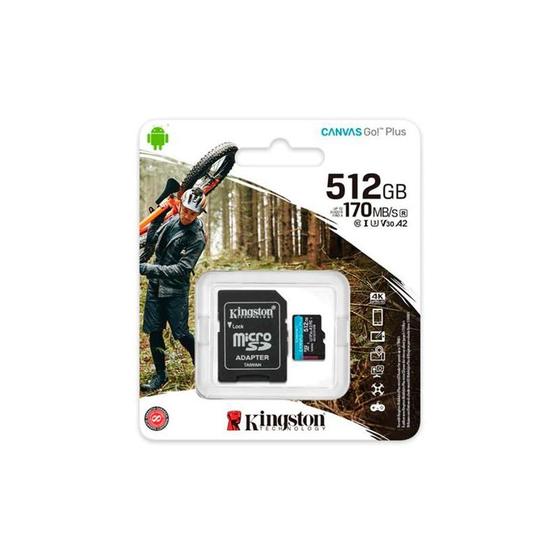 Imagem de Cartão de Memória Kingston Canvas Go Plus 512GB - Velocidade de Leitura 170MB/s. Velocidade de Gravação 90MB/s