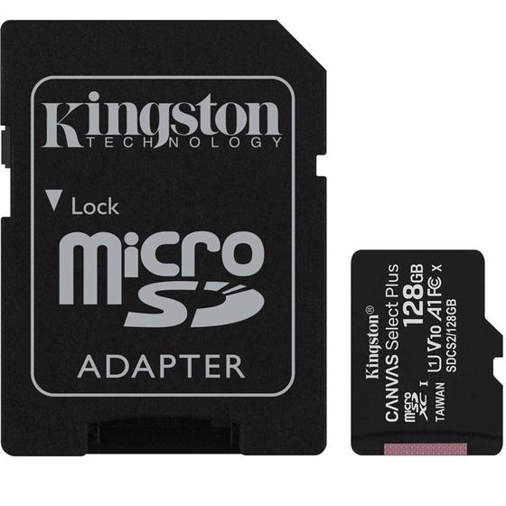 Imagem de Cartão de Memória Kingston Canvas Select Plus MicroSD 128GB Classe 10 com Adaptador, para Câmeras Au