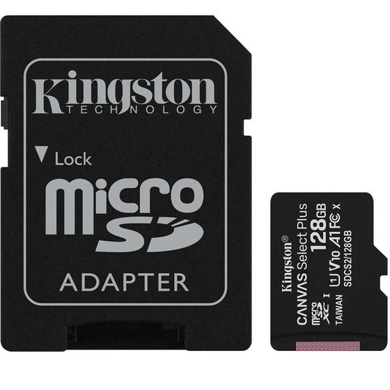 Imagem de Cartão de Memória Kingston Canvas Select Plus MicroSD 128GB, com Adaptador, para Câmeras Automáticas/Dispositivos Android - SDCS2/128GB