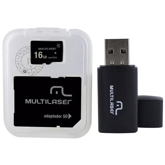 Imagem de Cartão de Memória Micro SD 16GB c/ Leitor de Cartão e Adaptador - Multilaser