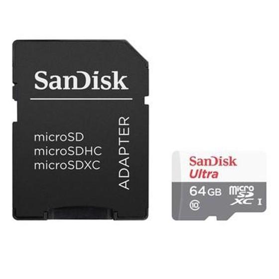 Imagem de Cartão de Memória Micro SD SanDisk Ultra 64GB Classe 10 + Adaptador - SDSQUNR-064G-GN3MA