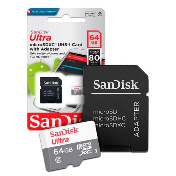 Imagem de Cartao De Memoria  Microsdhc Sandisk ultra 64gb Class 10 + Adaptador, lacrado
