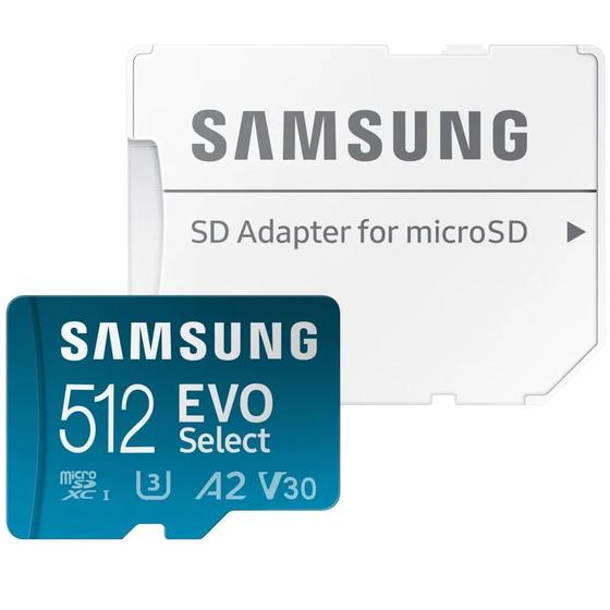 Imagem de Cartão de memória microSDXC 512GB Samsung EVO Select (UHS-I, U3, A2, V30 c/ Adaptador) - MB-ME512KA/AM