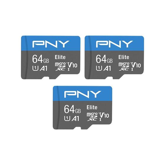 Imagem de Cartão de Memória PNY Elite 64GB microSDXC - Classe 10, U1, V10, A1 (Pacote com 3)