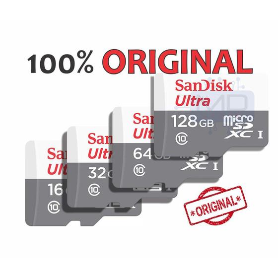 Cartão de Memória Sandisk 100% original Ultra 16GB 32GB 64GB 128GB 100mb/s Classe 10 Micro sd para smartphones notebooks Menor preço em Cartão de Memória Sandisk 100% original Ultra 16GB 32GB 64GB 128GB 100mb/s Classe 10 Micro sd para smartphones notebooks