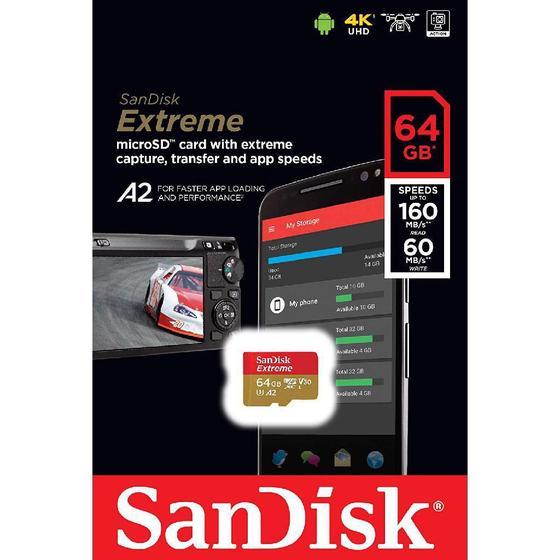 Imagem de Cartão De Memória Sandisk A2 Extreme Com Adaptador Sd 64Gb