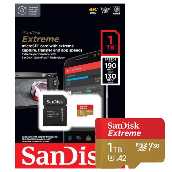 Imagem de Cartão de Memória SanDisk Extreme microSDXC 1TB 190-130MB