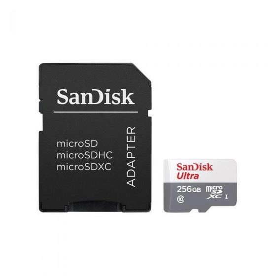 Imagem de Cartão de Memória SanDisk Micro SD, 256GB + Adaptador CL10 - SDSQUNR-256G-GN6TA