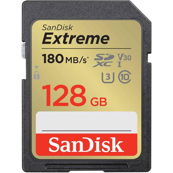 Cartão de Memória SDXC SanDisk Extreme 128GB 180 MB/s Menor preço em Cartão de Memória SDXC SanDisk Extreme 128GB 180 MB/s