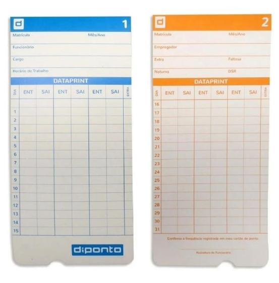 Imagem de Cartão De Ponto Diponto Dataprint 2 Cores 1000 Un