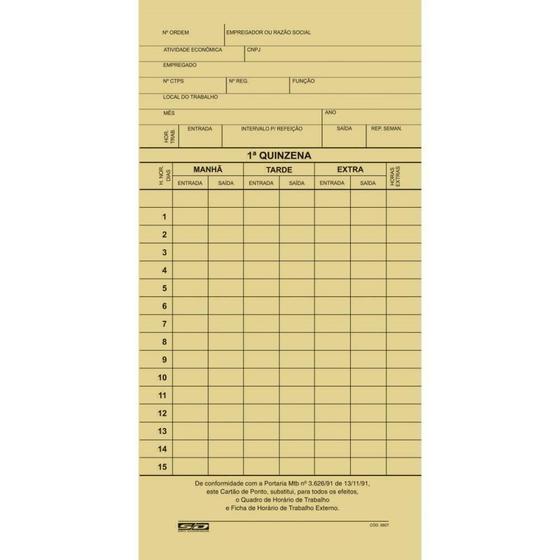 Imagem de Cartão De Ponto Mensal Palha 86X180 Mm 100Un - Sd Inovações