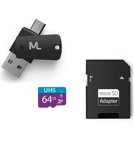 Imagem de Cartão Memória 64gb Usb Dual Sd 80mb/s 4x1 Multilaser - MC152