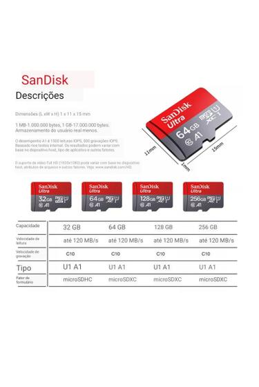 Imagem de Cartão Memória SanDisk 128gb 120mbs/s Classe 10
