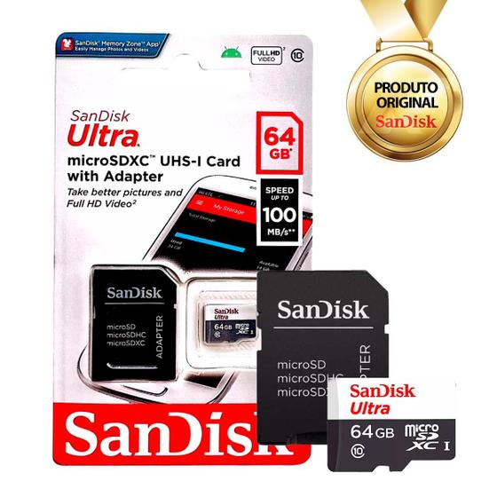 Imagem de Cartão Memória Sandisk Ultra 64gb 100mb/s Classe 10 Microsd